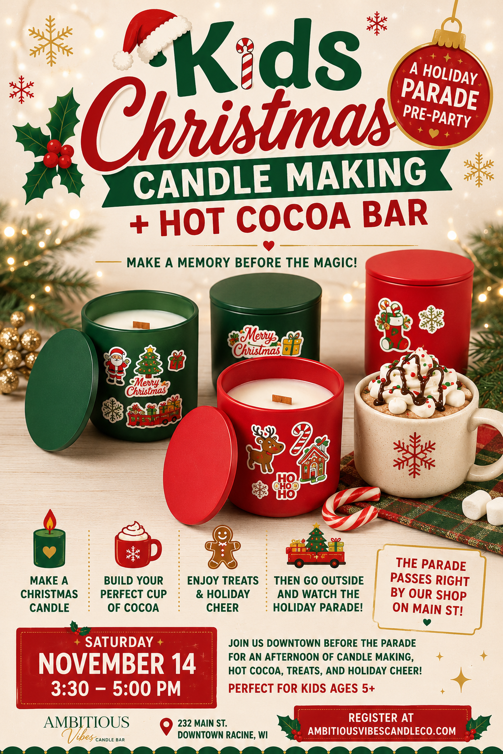 Kids Christmas Candle Making + Hot Cocoa Bar A Holiday Parade Pre